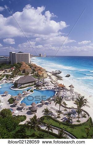 Stock Photo - Hotel, beach of Cancun, Caribbean, Quintana Roo, Yucatan Peninsula, Mexico, North America. Fotosearch