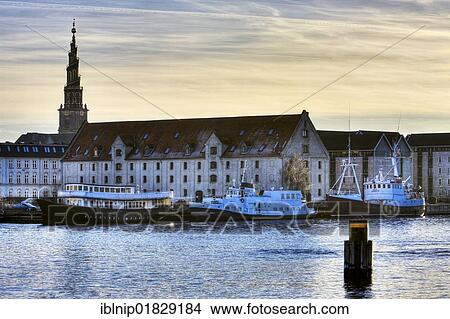 Picture - Houseboats in the harbour, Copenhagen, Denmark, Europe. Fotosearch