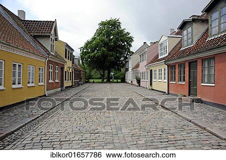 Stock Photograph - Houses located in the historic district, Odense, Funen island, Region Syddanmark, Region of Southern Denmark, Denmark, Europe. Fotosearch