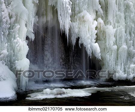 Stock Photography - Ice formations at Hochablass weir, Augsburg, Swabia, Bavaria, Germany, Europe. Fotosearch