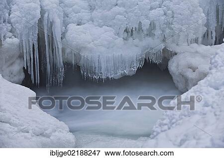 Stock Photo - Ice formations in Eistobel gorge, Isny, Baden-Wuerttemberg, Germany, Europe. Fotosearch