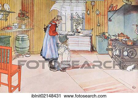 In the kitchen, illustration in The House in the Sun by Carl Larsson, 1917 View Large Photo Image Stock Image - In the kitchen, illustration in The House in the Sun by Carl Larsson, 1917. Fotosearch