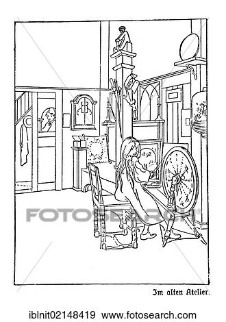 Stock Photo - In the old studio, illustration in The House in the Sun by Carl Larsson, 1917. Fotosearch