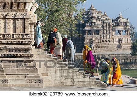 Stock Photo - Indian visitors group, Khajuraho, UNESCO World Heritage Site, Madhya Pradesh, India, Asia. Fotosearch