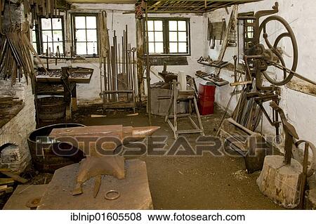 Inside an old forge workshop, the Funen Village open air museum, Odense, Denmark, Europe View Large Photo Image Stock Photo - Inside an old forge workshop, the Funen Village open air museum, Odense, Denmark, Europe. Fotosearch