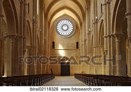 Interior view, nave with rose window above the portal of the Gothic basilica of the Cistercian monastery Fossanova Abbey, near Priverno, Lazio, Italy, Europe View Large Photo Image Stock Photo - Interior view, nave with rose window above the portal of the Gothic basilica of the Cistercian monastery Fossanova Abbey, near Priverno, Lazio, Italy, Europe. Fotosearch