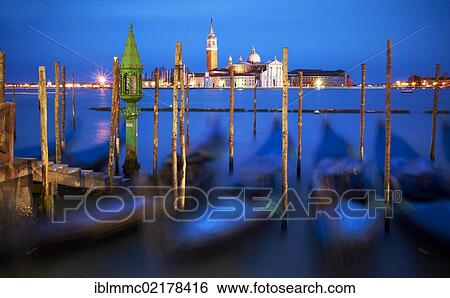 Island of San Giorgio Maggiore, with gondolas in the foreground, dusk, Venice, Italy, Europe View Large Photo Image Stock Photograph - Island of San Giorgio Maggiore, with gondolas in the foreground, dusk, Venice, Italy, Europe. Fotosearch