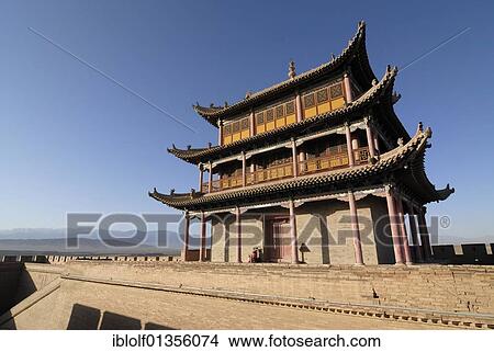 Jiayuguan fortress with gatehouse at the western end of the Great Wall, Silk Road, Gansu, China, Asia View Large Photo Image Picture - Jiayuguan fortress with gatehouse at the western end of the Great Wall, Silk Road, Gansu, China, Asia. Fotosearch