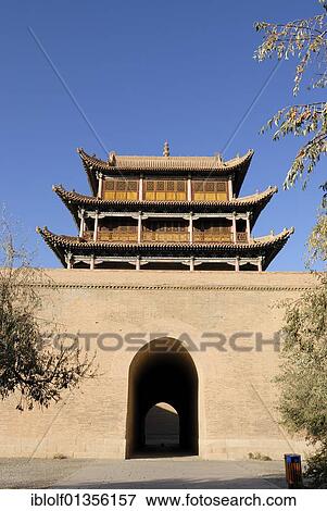 Stock Photo - Jiayuguan fortress with gatehouse at the western end of the Great Wall, Silk Road, Gansu, China, Asia. Fotosearch