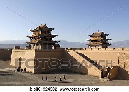 Jiayuguan fortress with two gatehouses at the western end of the Great Wall, Silk Road, Gansu, China, Asia View Large Photo Image Stock Image - Jiayuguan fortress with two gatehouses at the western end of the Great Wall, Silk Road, Gansu, China, Asia. Fotosearch