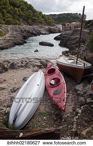 Kayaks, Cala s'Almunia, southeast coast, Majorca, Balearic Islands, Spain, Europe View Large Photo Image Stock Photo - Kayaks, Cala s'Almunia, southeast coast, Majorca, Balearic Islands, Spain, Europe. Fotosearch