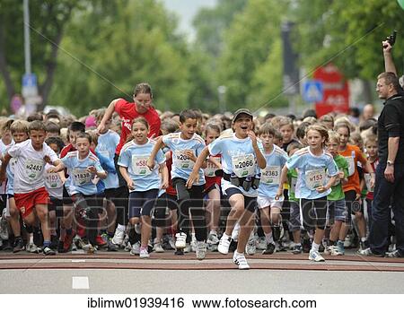 Stock Photograph - Kids mini Marathon, 28. 05. 2011, Stuttgarter-Zeitung-Lauf race, Stuttgart, Baden-Wuerttemberg, Germany, Europe. Fotosearch