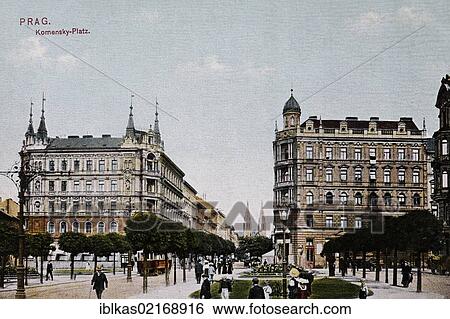 Stock Photograph - Komensky Square, Budapest, Hungary, historical postcard, circa 1915, Europe. Fotosearch