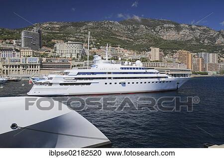 Stock Image - Lady Moura, cruiser, built by Blohm and Voss GmbH, 114. 85 m, built in 1990, Principality of Monaco, French Riviera, Mediterranean Sea, Europe. Fotosearch