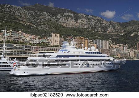 Stock Photo - Lady Moura, cruiser, built by Blohm and Voss GmbH, 114. 85 m, built in 1990, Principality of Monaco, French Riviera, Mediterranean Sea, Europe. Fotosearch