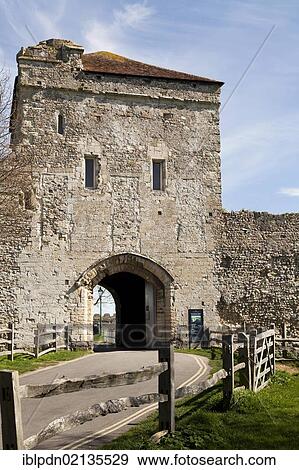 Stock Photo - Land gate entrance to Portchester castle, Hampshire, England, United Kingdom, Europe. Fotosearch