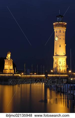 Lighthouse and Bavarian Lion at the harbor entrance, Lindau, Bodensee, Lake Constance, Bavaria, Germany, Europe View Large Photo Image Stock Photo - Lighthouse and Bavarian Lion at the harbor entrance, Lindau, Bodensee, Lake Constance, Bavaria, Germany, Europe. Fotosearch