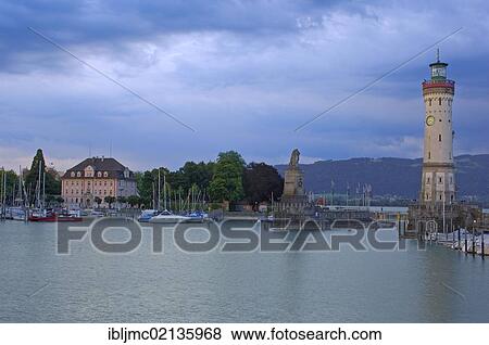 Lighthouse and Bavarian Lion at the harbor entrance, Lindau, Bodensee, Lake constance, Bavaria, Germany, Europe View Large Photo Image Stock Photo - Lighthouse and Bavarian Lion at the harbor entrance, Lindau, Bodensee, Lake constance, Bavaria, Germany, Europe. Fotosearch