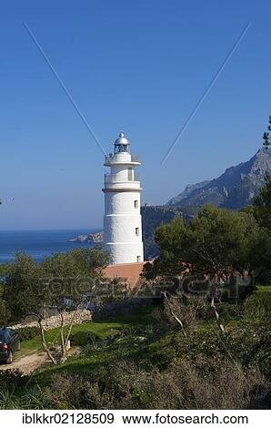 Lighthouse at Cap Gros, Port de Soller, Majorca, Balearic Islands, Spain, Europe View Large Photo Image Stock Photo - Lighthouse at Cap Gros, Port de Soller, Majorca, Balearic Islands, Spain, Europe. Fotosearch