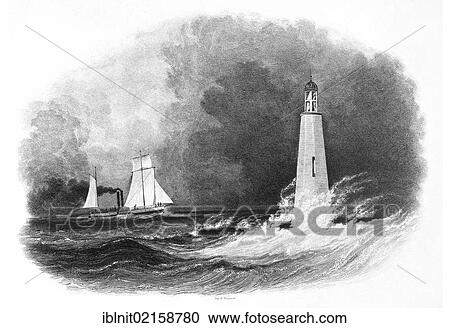 Stock Image - Lighthouse near Cleveland, illustration from Travels in the Interior of North America, 1832-1834, by Prince Maximilian of Wied, illustrations by Carl Bodmer, Koblenz, 1839. Fotosearch