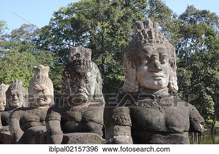 Line of stone demons, south entrance, Angkor Thom, Siem Reap, Cambodia, Southeast Asia, Asia View Large Photo Image Stock Photograph - Line of stone demons, south entrance, Angkor Thom, Siem Reap, Cambodia, Southeast Asia, Asia. Fotosearch
