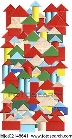 Stock Image - Many houses made of toy blocks, symbolic image living for in the city. Fotosearch