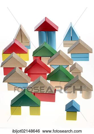 Stock Photograph - Many houses made of toy blocks, symbolic image living for in the city. Fotosearch