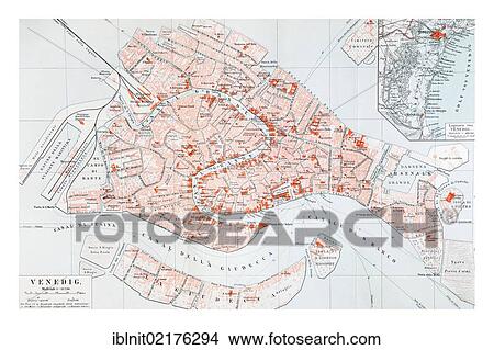 Picture - Map of Venice, from Meyers Konversationslexikon encyclopedia, 1897. Fotosearch
