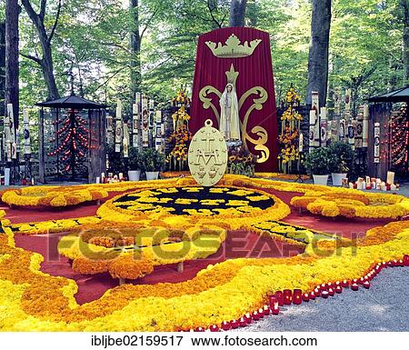 Stock Photo - Maria Pieta, a Catholic place of pilgrimage, flowal carpet, Ziemetshausen, In den Stauden, Swabia, Bavaria, Germany, Europe. Fotosearch