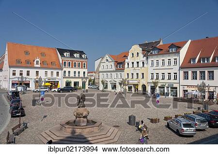 Picture - Market square with fountain in Wurzen, Muldental district, Saxony, Germany, Europe. Fotosearch