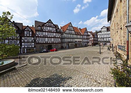 Stock Photo - Marketplace of the medieval town with half-timbered buildings, Spangenberg, Schwalm Eder district, Hesse, Germany, Europe, PublicGround, Europe. Fotosearch