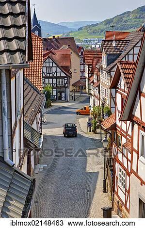 Stock Image - Medieval town with half-timbered buildings, Spangenberg, Schwalm Eder district, Hesse, Germany, Europe, PublicGround, Europe. Fotosearch