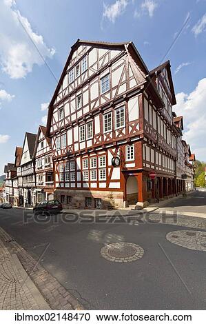 Stock Image - Medieval town with half-timbered buildings, Spangenberg, Schwalm Eder district, Hesse, Germany, Europe, PublicGround, Europe. Fotosearch