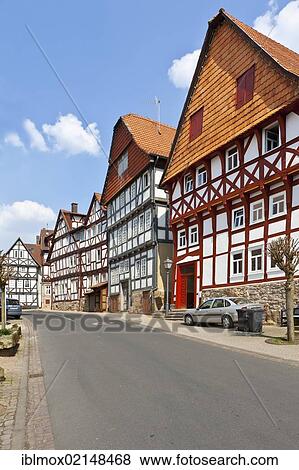 Stock Photo - Medieval town with half-timbered buildings, Spangenberg, Schwalm Eder district, Hesse, Germany, Europe, PublicGround, Europe. Fotosearch