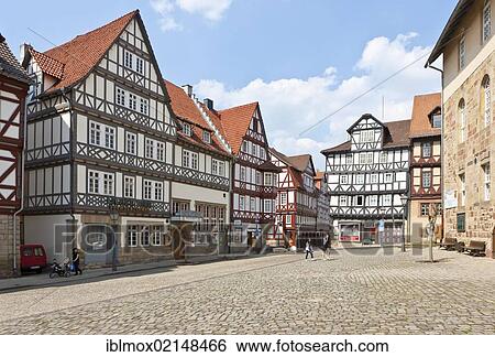 Stock Photograph - Medieval town with half-timbered buildings, Spangenberg, Schwalm Eder district, Hesse, Germany, Europe, PublicGround, Europe. Fotosearch