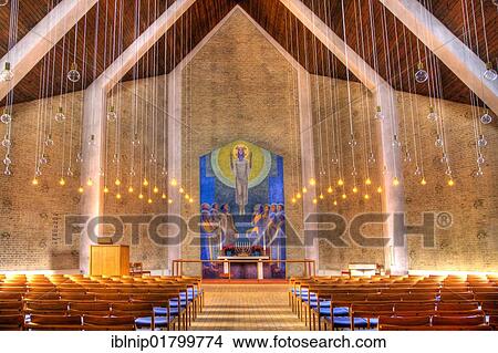 Picture - Modern church interior, Denmark, Europa, Europe. Fotosearch