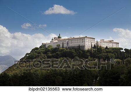 Stock Image - Monte Cassino Abbey on top of a hill, Lazio, Italy, Europe. Fotosearch