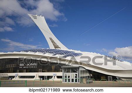 Stock Photo - Montreal Biodome building and Olympic Stadium Tower, Montreal, Quebec, Canada, North America. Fotosearch