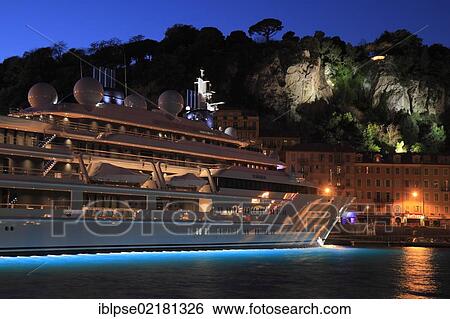 Motor yacht "Katara", 124. 4m, built in 2010 by Luerrsen Yachts, owned by the Emir of Qatar, in the evening, port of Nice, Côte d'Azur, France, Mediterranean, Europe View Large Photo Image Stock Photograph - Motor yacht "Katara", 124. 4m, built in 2010 by Luerrsen Yachts, owned by the Emir of Qatar, in the evening, port of Nice, Côte d'Azur, France, Mediterranean, Europe. Fotosearch
