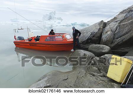 Motorboat, icebergs, arrival in Johan Petersen Fjord, East Greenland, Greenland, North America View Large Photo Image Stock Photograph - Motorboat, icebergs, arrival in Johan Petersen Fjord, East Greenland, Greenland, North America. Fotosearch