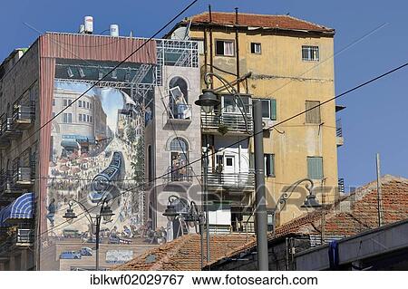 Mural on a building showing the new tram of the Jerusalem Light Rail Transit, Jaffa Road, Jerusalem, Israel, Middle East, Asia View Large Photo Image Stock Photo - Mural on a building showing the new tram of the Jerusalem Light Rail Transit, Jaffa Road, Jerusalem, Israel, Middle East, Asia. Fotosearch