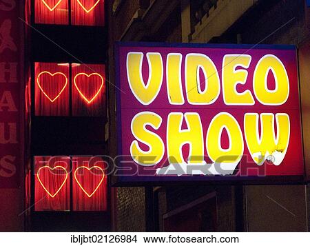 Picture - Neon sign "video show", red light district, Frankfurt am Main, Hesse, Germany, Europe. Fotosearch