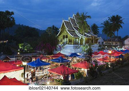Picture - Night market at the Royal Palace, Luang Prabang, Laos, Indochina, Asia. Fotosearch
