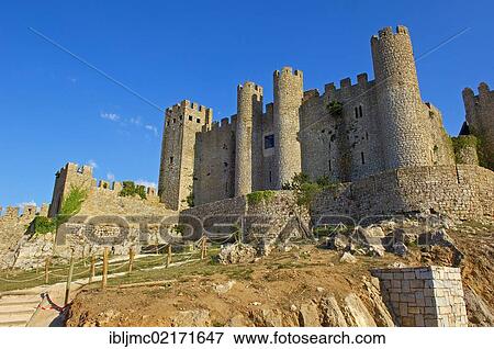 Stock Photo - Obidos castle, now Hotel Pousada, Obidos, Leiria distric, Estremadura, Portugal, Europe. Fotosearch