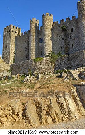 Stock Photo - Obidos castle, now Hotel Pousada, Obidos, Leiria distric, Estremadura, Portugal, Europe. Fotosearch