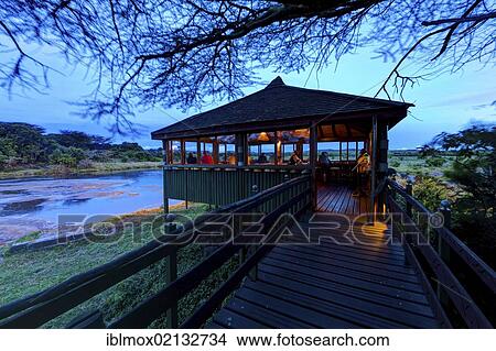 Observation point at a waterhole at dusk, Keekorok Lodge, Masai Mara National Reserve, Kenya, East Africa, Africa View Large Photo Image Picture - Observation point at a waterhole at dusk, Keekorok Lodge, Masai Mara National Reserve, Kenya, East Africa, Africa. Fotosearch