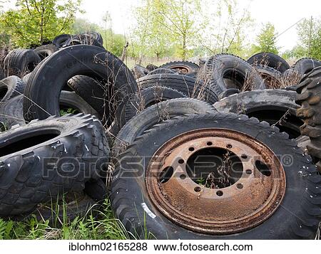 Old tyres littering the landscape View Large Photo Image Stock Photo - Old tyres littering the landscape. Fotosearch