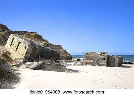 Old World War II air-raid shelters on the beach in Loekken, Northern Jutland, Denmark, Europe View Large Photo Image Stock Photo - Old World War II air-raid shelters on the beach in Loekken, Northern Jutland, Denmark, Europe. Fotosearch