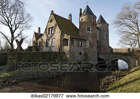 Ooostkerke Castle from the 14th century, polder village of Ooostkerke-Damme, West Flanders, Belgium, Europe View Large Photo Image Stock Photo - Ooostkerke Castle from the 14th century, polder village of Ooostkerke-Damme, West Flanders, Belgium, Europe. Fotosearch