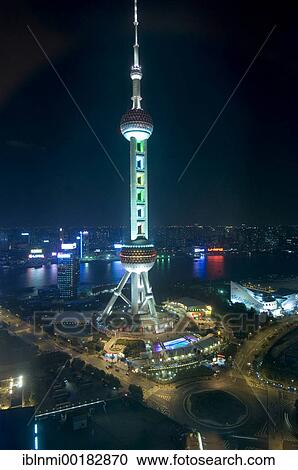 Oriental Pearl Tower at night, Pudong, Shanghai, China, Asia View Large Photo Image Stock Image - Oriental Pearl Tower at night, Pudong, Shanghai, China, Asia. Fotosearch
